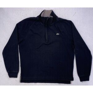 Lacoste 1/4 Zip Sweatshirt Navy Blue Cotton Size 4 Medium M 24x24 Pullover Logo